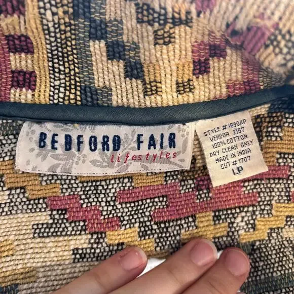 Vintage Patchwork Blazer Womens Size LP Tan Stripe Cotton Aztec Southwestern - Picture 6 of 16